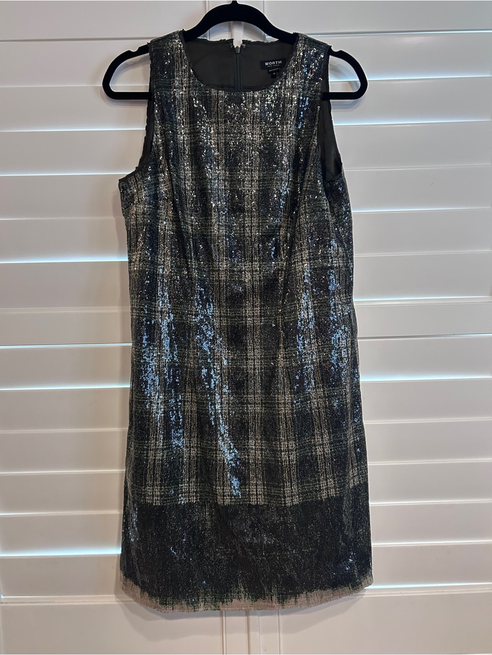 W by Worth Sequin Pattern Sleeveless Shift Dress Black Tan Size 10